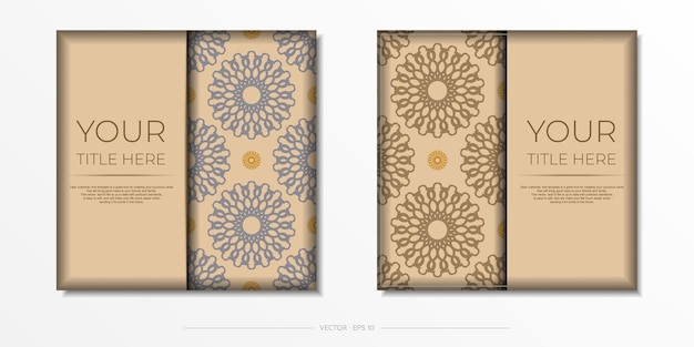 Invitation card template with place for your text and abstract ornament Vector Beige color greeting card design with mandala ornament