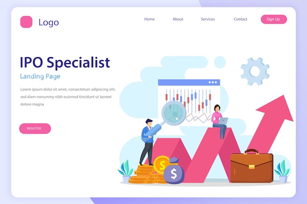 ipo initial public offering concept ipo landing page website flat vector template
