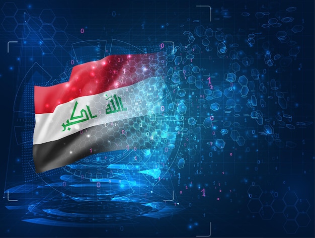 Iraq, vector 3d flag on blue background with hud interfaces