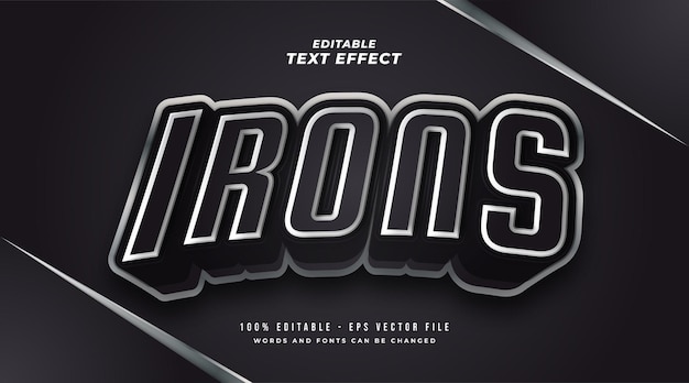Irons Text in Black and White with Metallic and 3D Effect. Editable Text Style Effect