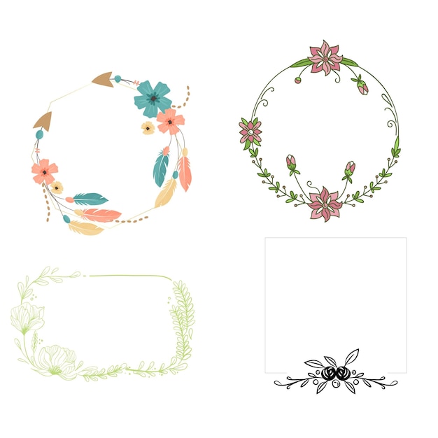 Isolated Colorful Line Frame Icon Leaf Floral Border Divider with Circular rectangle or hexagon pin