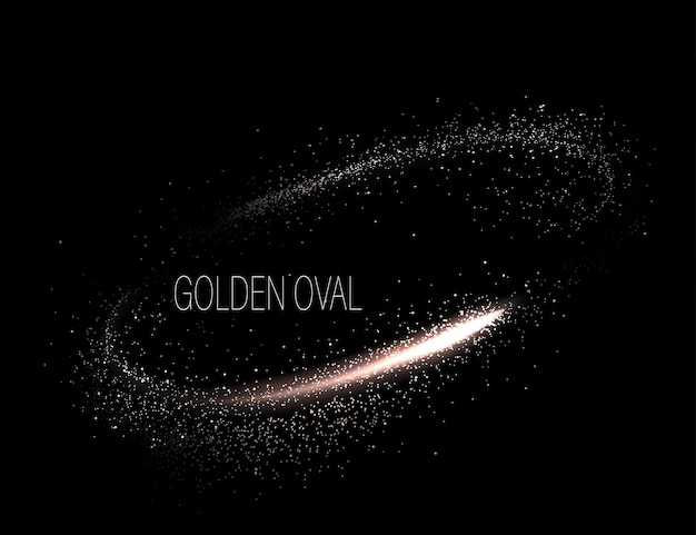 Isolated gold oval frame with shiny tinsel on black background