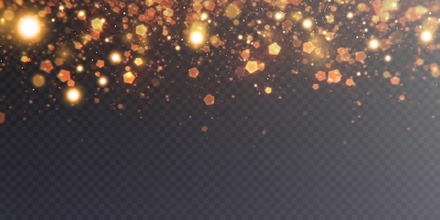 Isolated on a translucent background sun glare of golden color is scattered randomly for design
