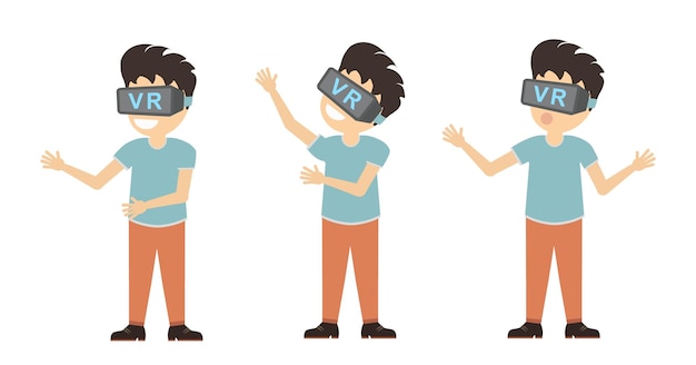Isolated vr man. Young smiling man using vr glasses on white background. Augmented reality, new technologies.