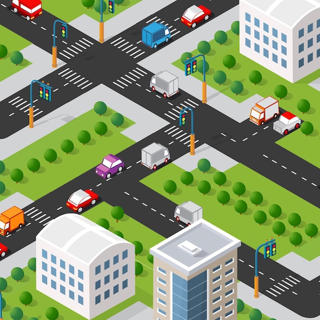 isometric 3d block module of the district part of the city
