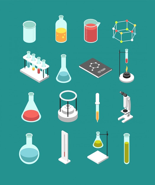 Isometric 3d chemical laboratory equipment. 