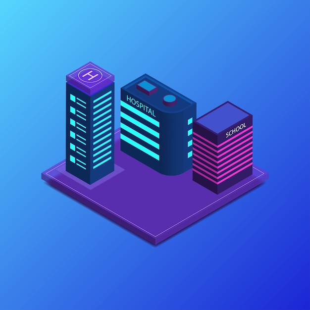 Isometric 3D three Building concept