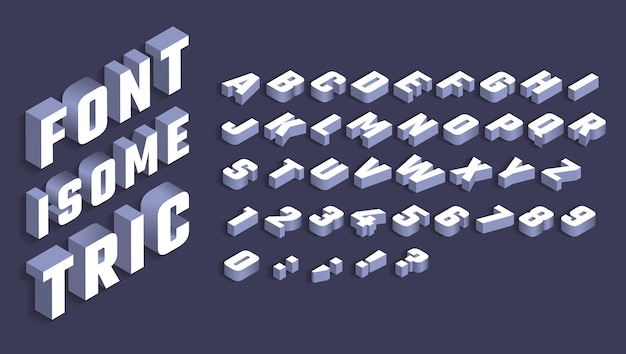 isometric alphabet white letters and numbers with shadow