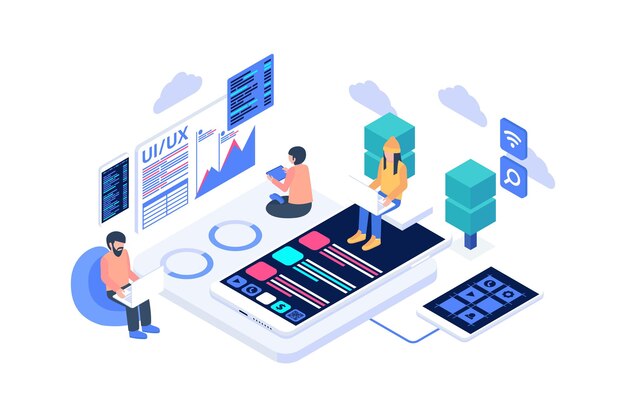 Isometric app optimization concept illustration