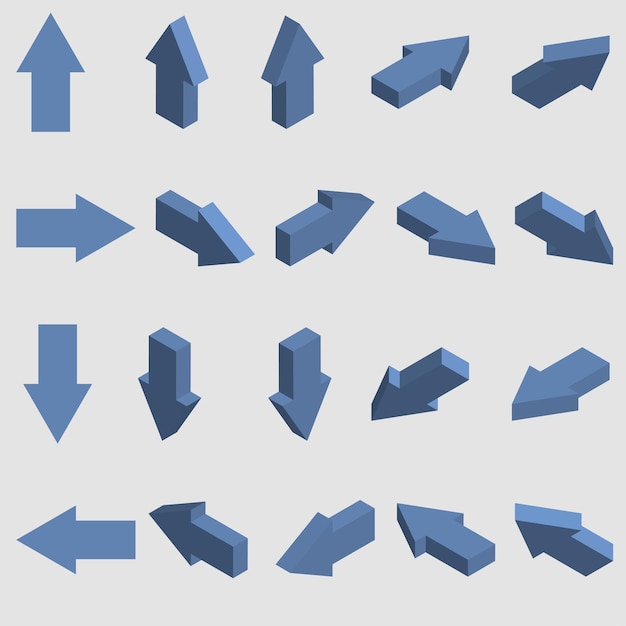 Isometric arrows. Set of 3d pointers. Vector illustration.