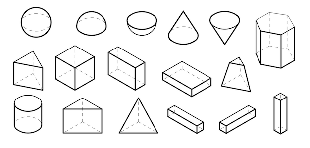 Isometric Basic geometric shapes Black simple Volumetric figure with invisible shape lines