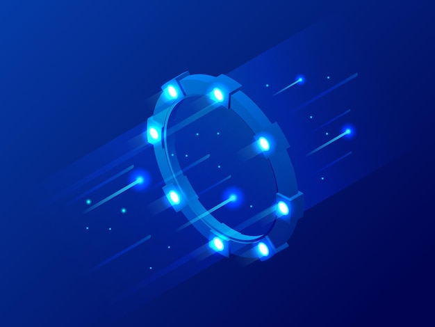 isometric bright border magic portal luminous swirling elegant glowing circle space tunnel vector illustration