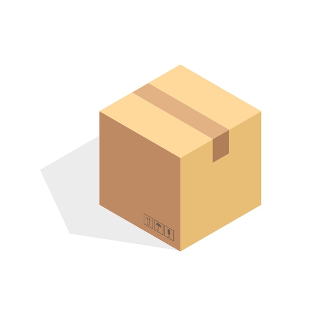 Isometric cardboard icon. Cartoon package box vector illustration.