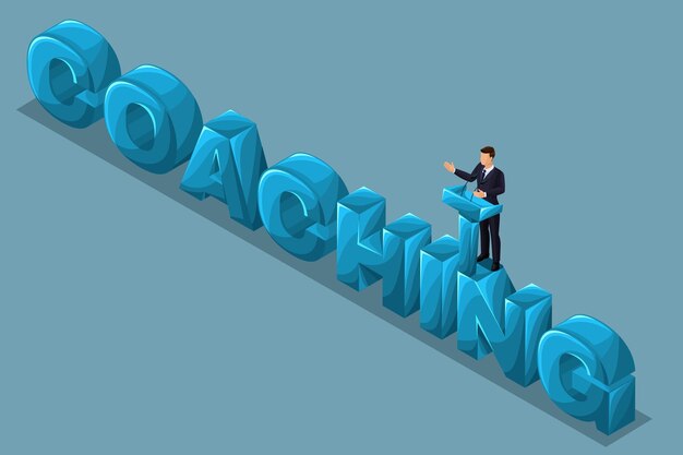 Isometric cartoon people vector set 3d businessmen concept of training staff coaches