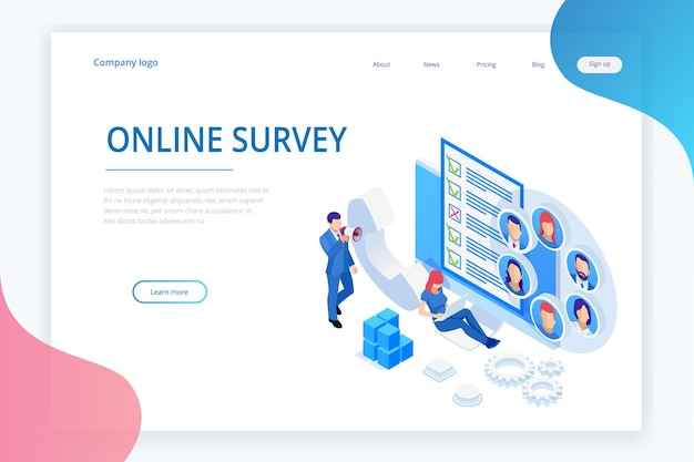 Isometric Chat bot and online survey Online exam questionnaire form online education internet quiz Artificial intelligence AI and business IOT concept