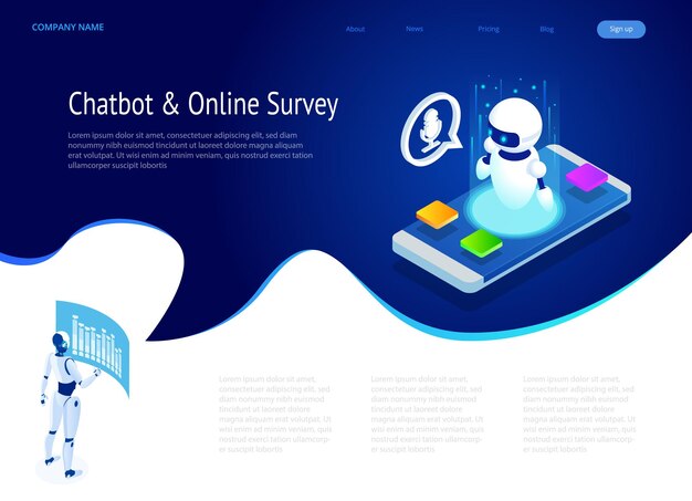 Isometric Chat bot and online survey Online exam questionnaire form online education internet quiz Artificial intelligence AI and business IOT concept