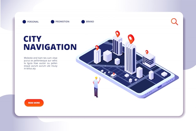 Isometric city navigation landing page