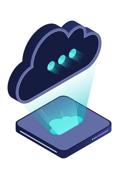 Isometric cloud database Cloud computing and file cloud storage Modern technology Isometric technology