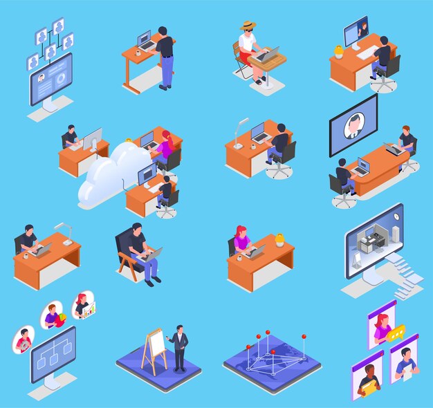 Isometric color set of people working as designers in various spheres isolated