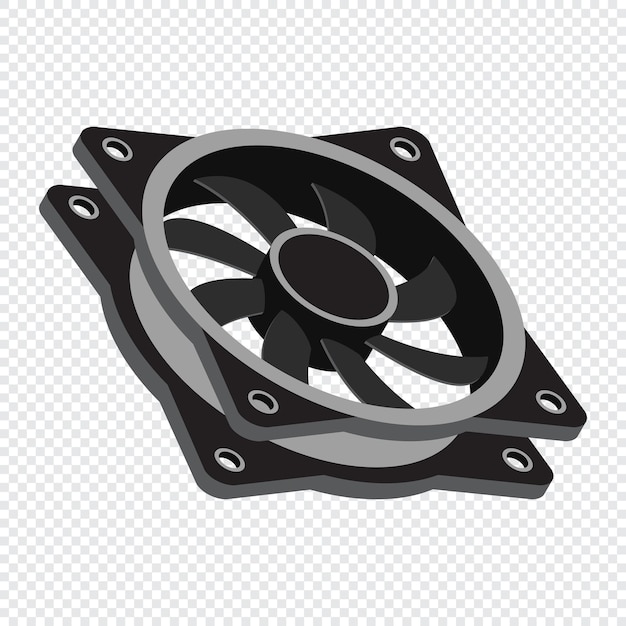 Isometric computer fan Computer fan cooler Isometric of PC case fan Computer hardware components Vector illustration