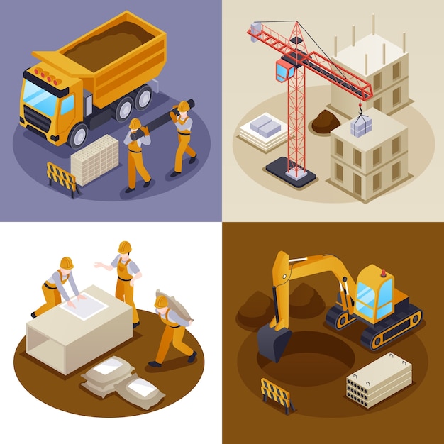 isometric construction equipment illustration set