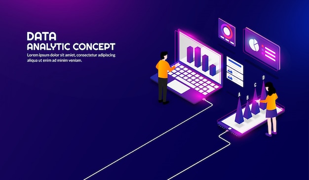 Isometric data analytic concept background