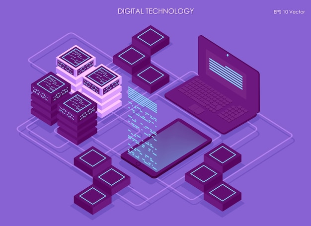 isometric data center vector information processing and storage concept of big data processing creative illustration with abstract geometric elements
