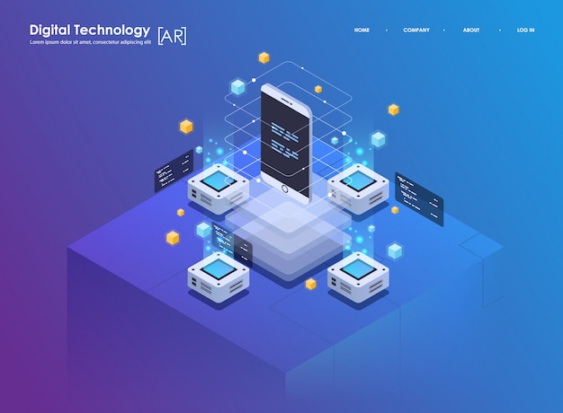 Isometric design concept virtual reality and augmented reality. AR and VR Development. Digital Media Technology for website