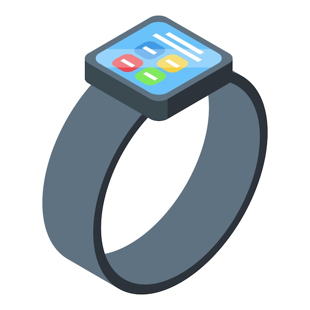 Isometric design of a smartwatch with colorful app icons on the display