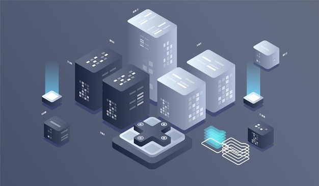Isometric Digital Technology illustration. BIG DATA Machine Learning Algorithms
