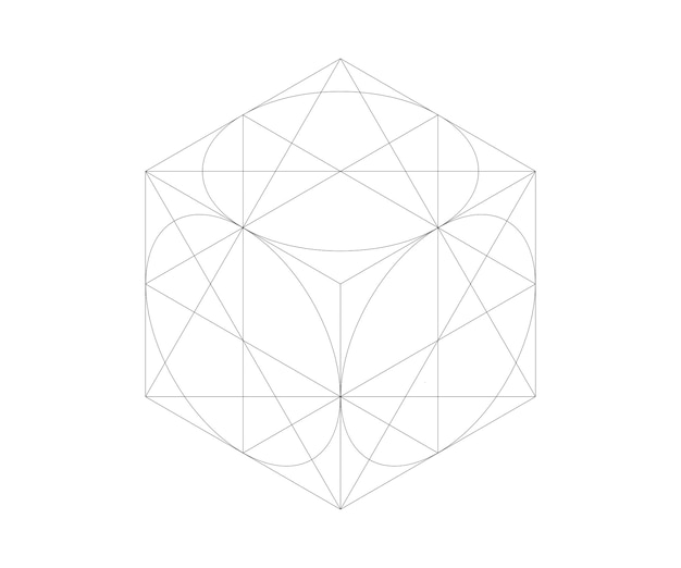 Isometric drawing of a cube with circles inscribed