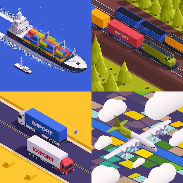 Isometric export and import illustration set