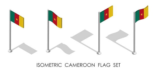 isometric flag of cameroon in static position and in motion on flagpole 3d vector