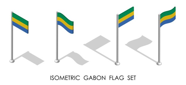 isometric flag of GABON in static position and in motion on flagpole 3d vector