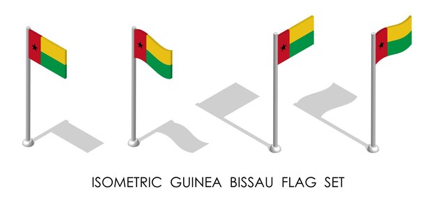 isometric flag of Guinea Bissau in static position and in motion on flagpole 3d vector