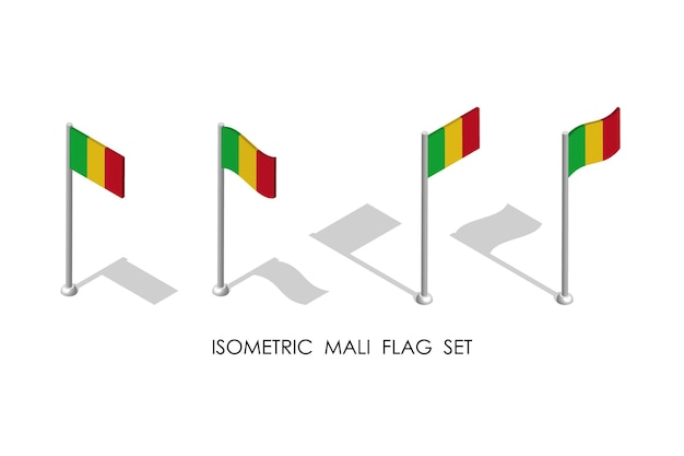 isometric flag of MALI in static position and in motion on flagpole 3d vector
