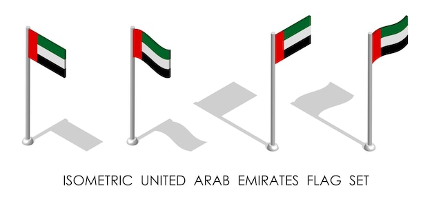 isometric flag of UNITED ARAB EMIRATES in static position and in motion on flagpole 3d vector