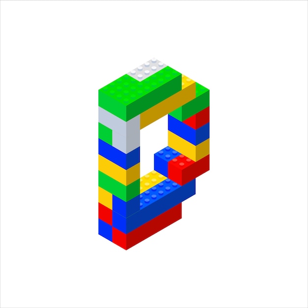 Isometric font made from color plastic blocks