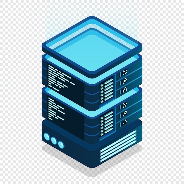 Isometric futuristic server Isometric database or data center Abstract blockchain Computer storage Cloud storage Vector illustration