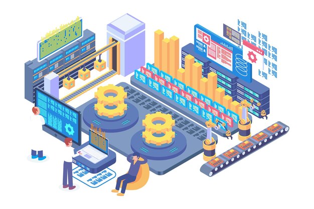 Isometric hyper automation tech vector concept