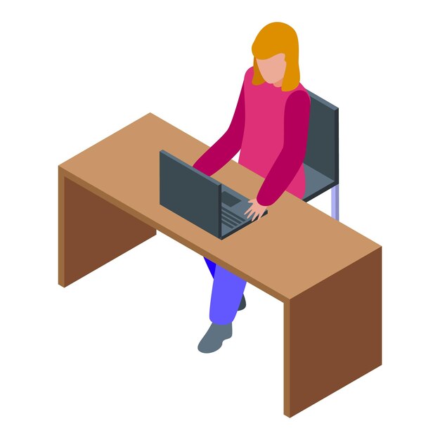 Isometric icon of a young woman working remotely