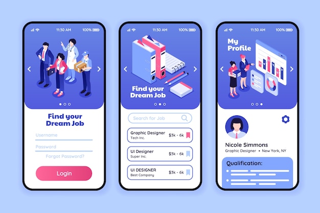 Isometric jobs and occupations app design