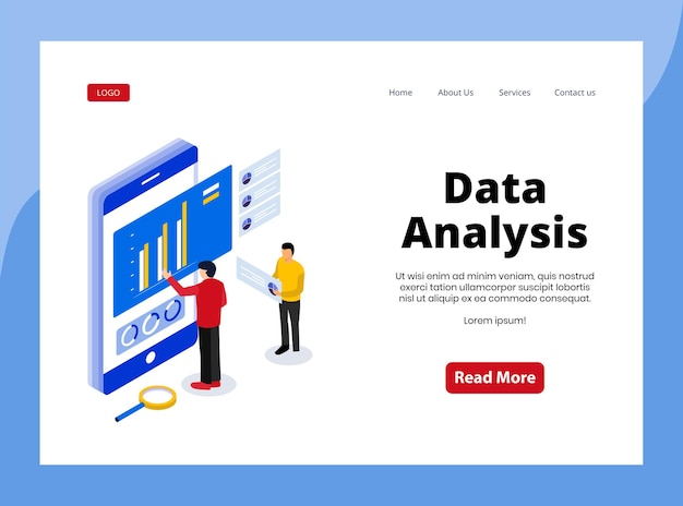 Isometric landing page of data analysis