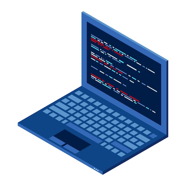 Isometric Laptop 3d isometric laptop computer Abstract programming language and program code on a laptop screen Isometric technology