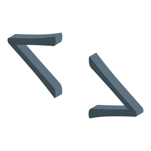 Isometric left and right angle bracket icon set