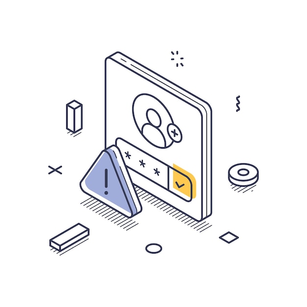 Isometric line art icon representing personal data security and privacy concerns in digital contexts