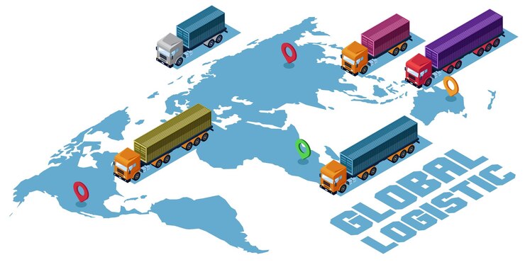 ISOMETRIC LOGISTIC TRUCKS ILLUSTRATION