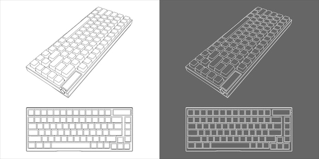 Isometric Mechanical Keyboard Illustrations buleprints technical drawing line