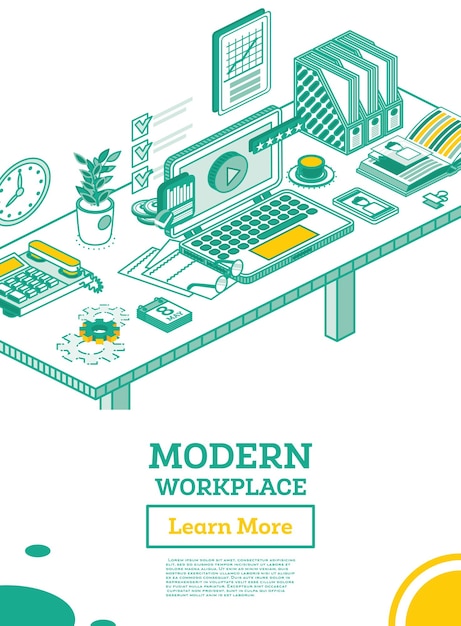 Isometric Modern Business Workplace Vector Illustration
