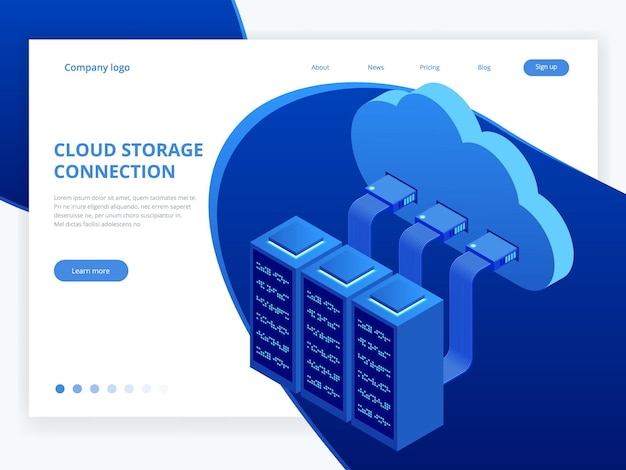 Isometric modern cloud technology and networking concept. Web cloud technology business. Internet data services vector illustration.